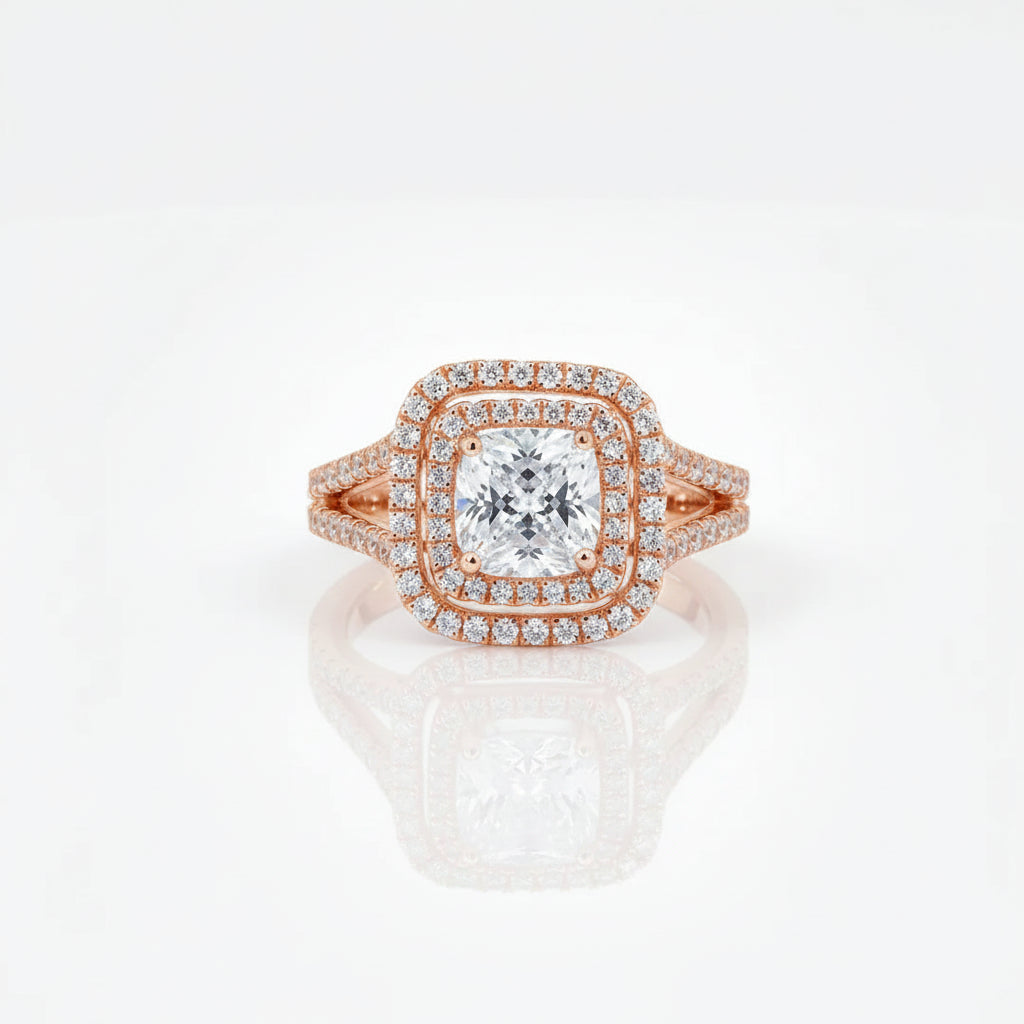 Cushion Split Shank Halo Ring