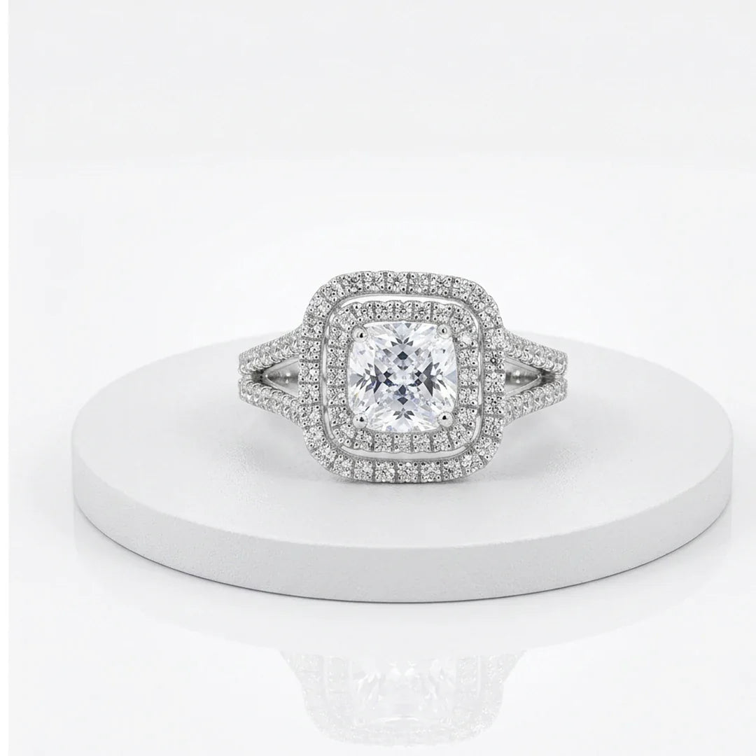 Cushion Split Shank Halo Ring