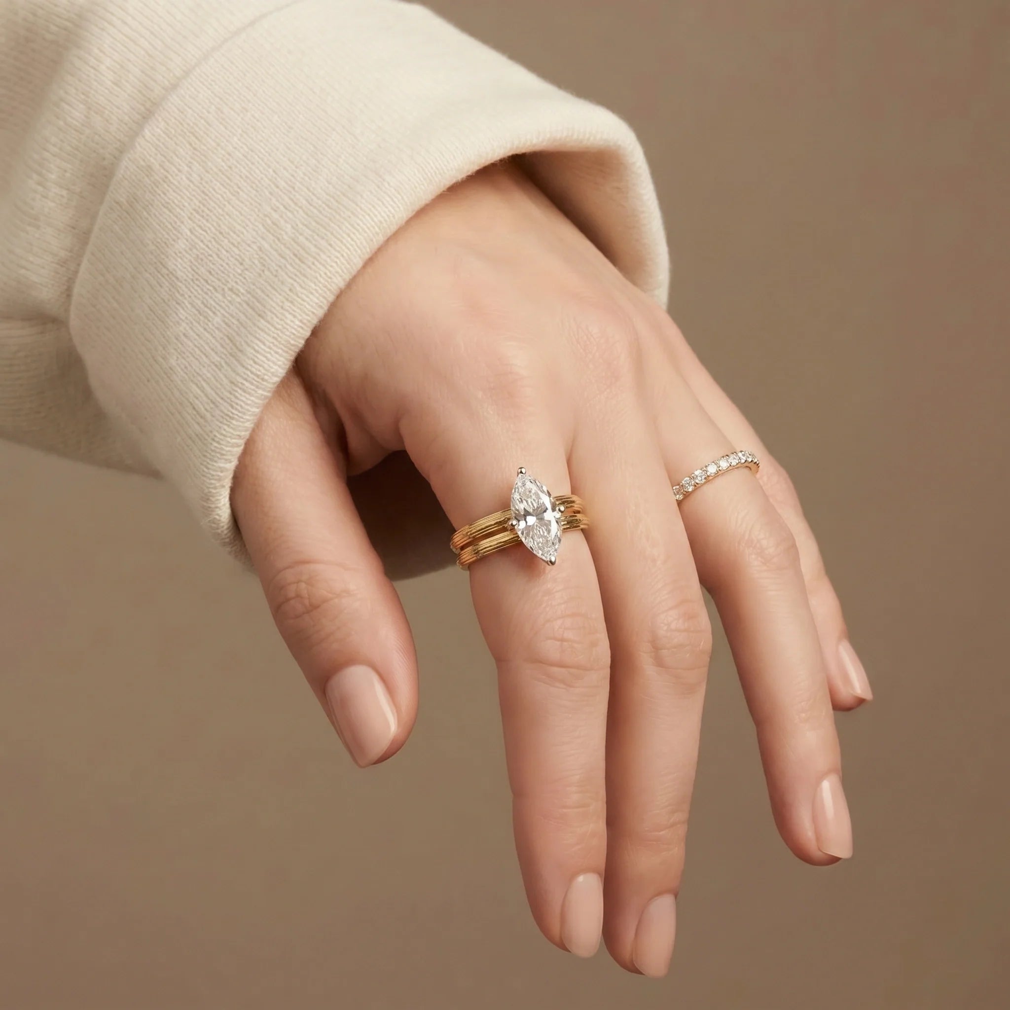Gold Marquise Duo Ring Set