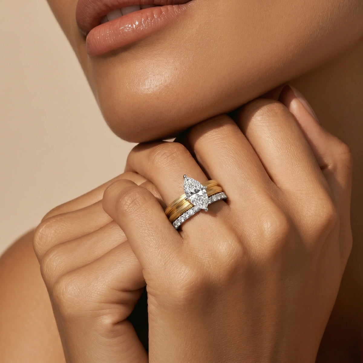 Gold Marquise Duo Ring Set