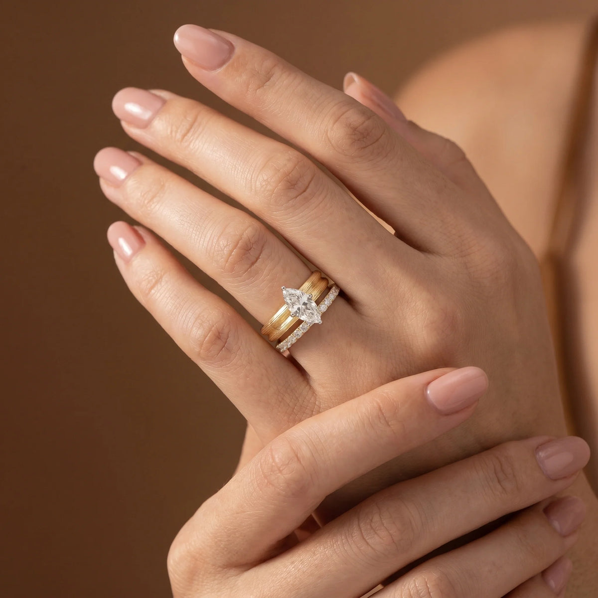 Gold Marquise Duo Ring Set