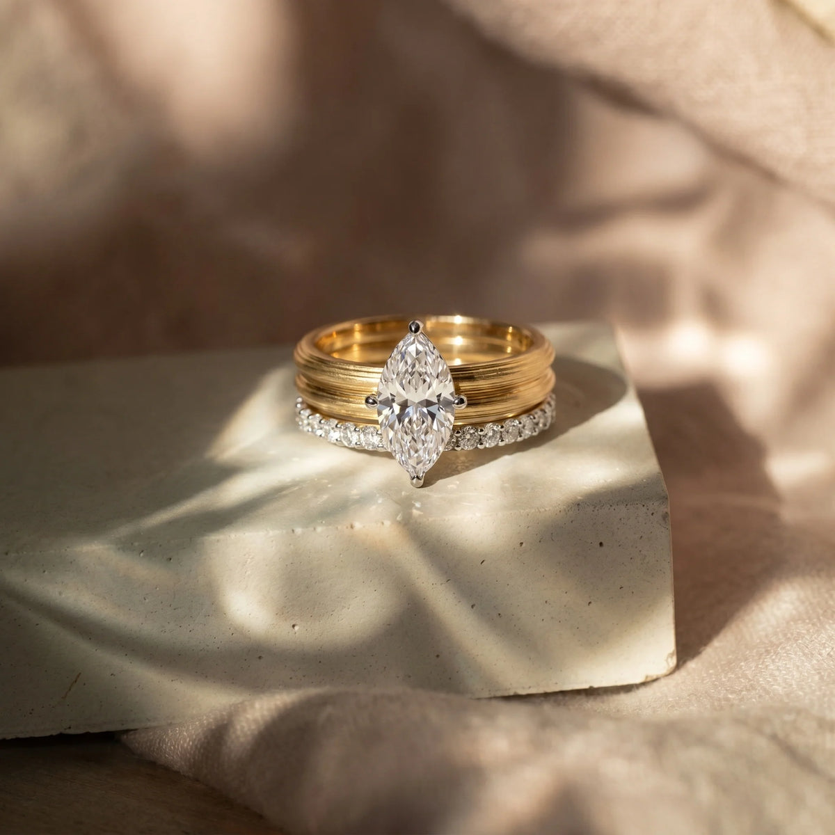 Gold Marquise Duo Ring Set