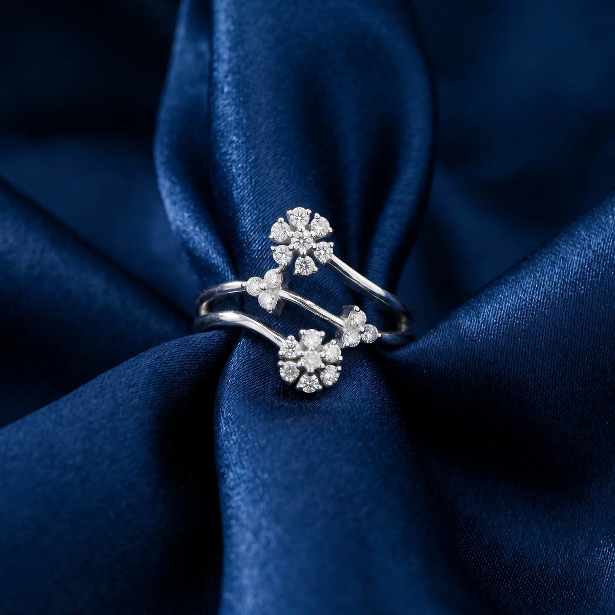 Silver Floral Bypass Cluster Ring