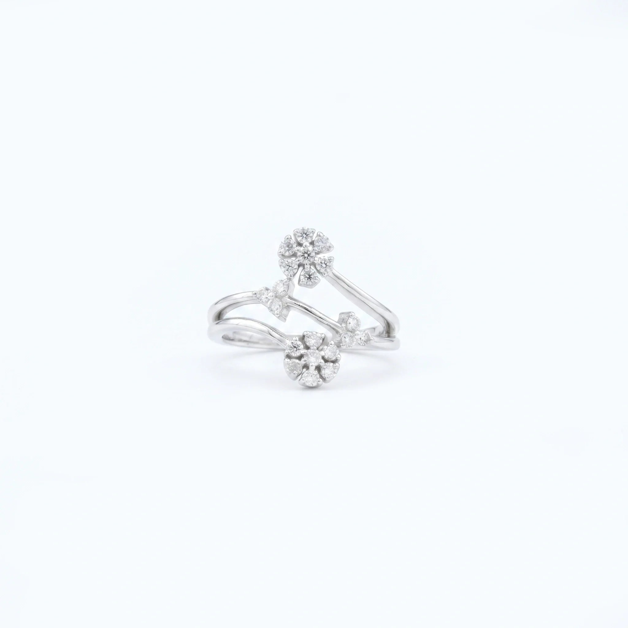 Silver Floral Bypass Cluster Ring
