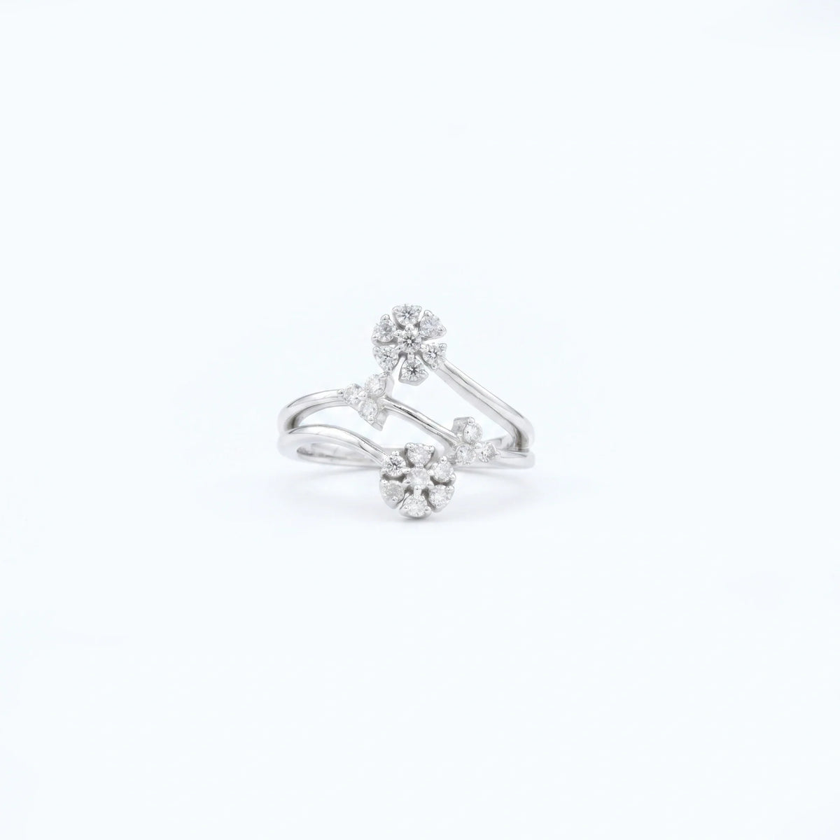 Silver Floral Bypass Cluster Ring