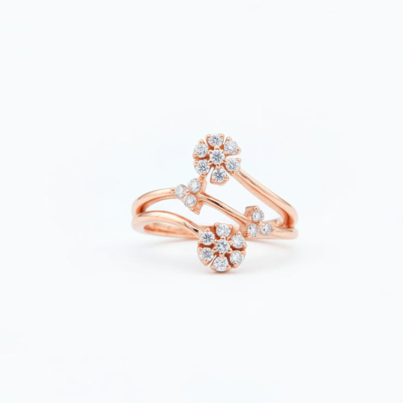 Silver Floral Bypass Cluster Ring