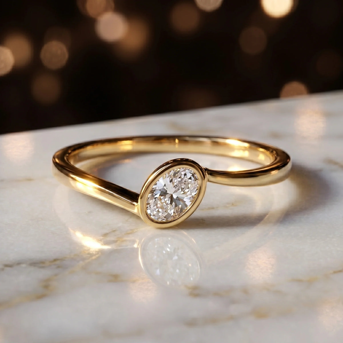 Gold Oval Bezel Solitaire Ring