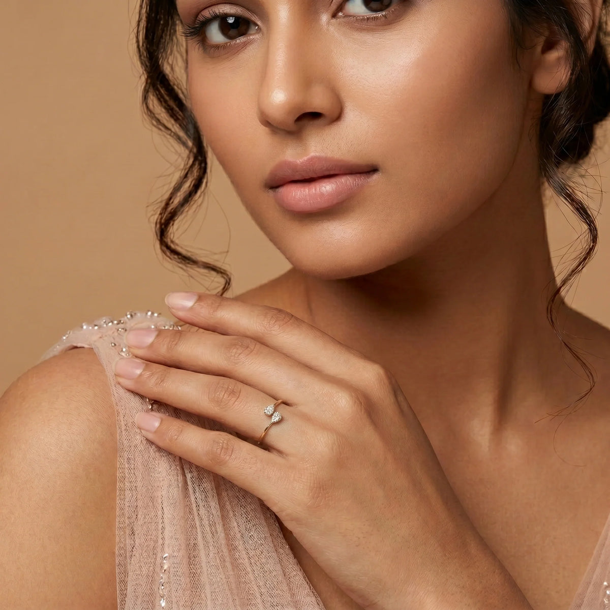 Gold Twin Pear Open Ring