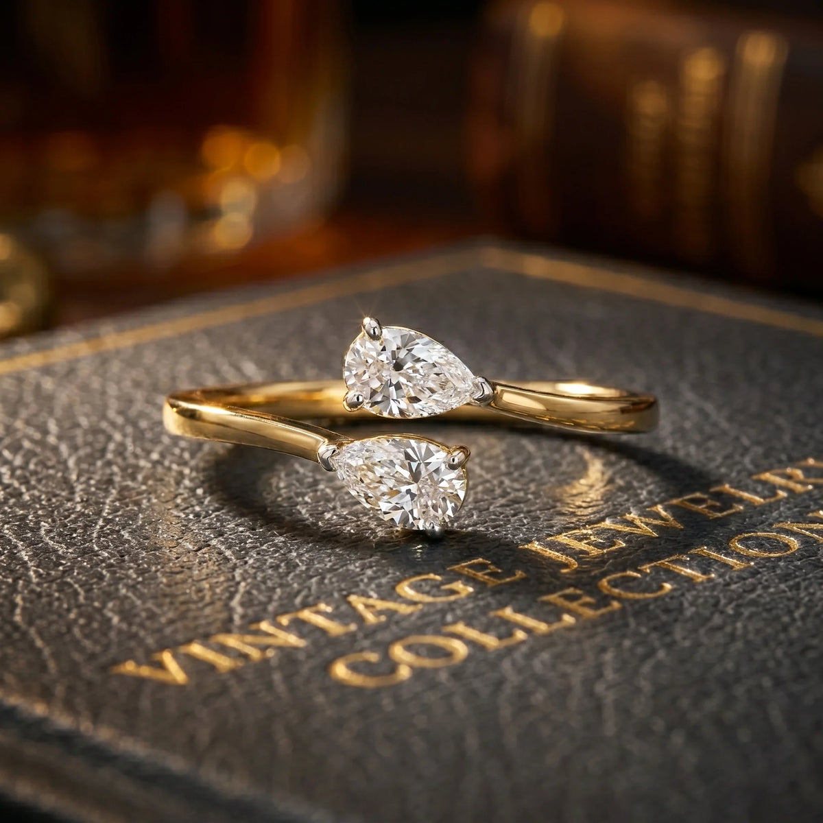 Gold Twin Pear Open Ring