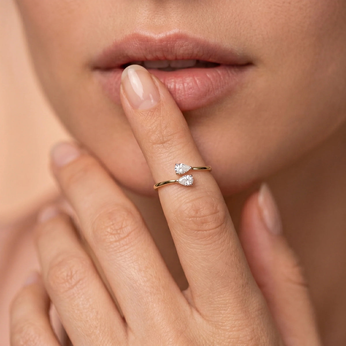 Gold Twin Pear Open Ring