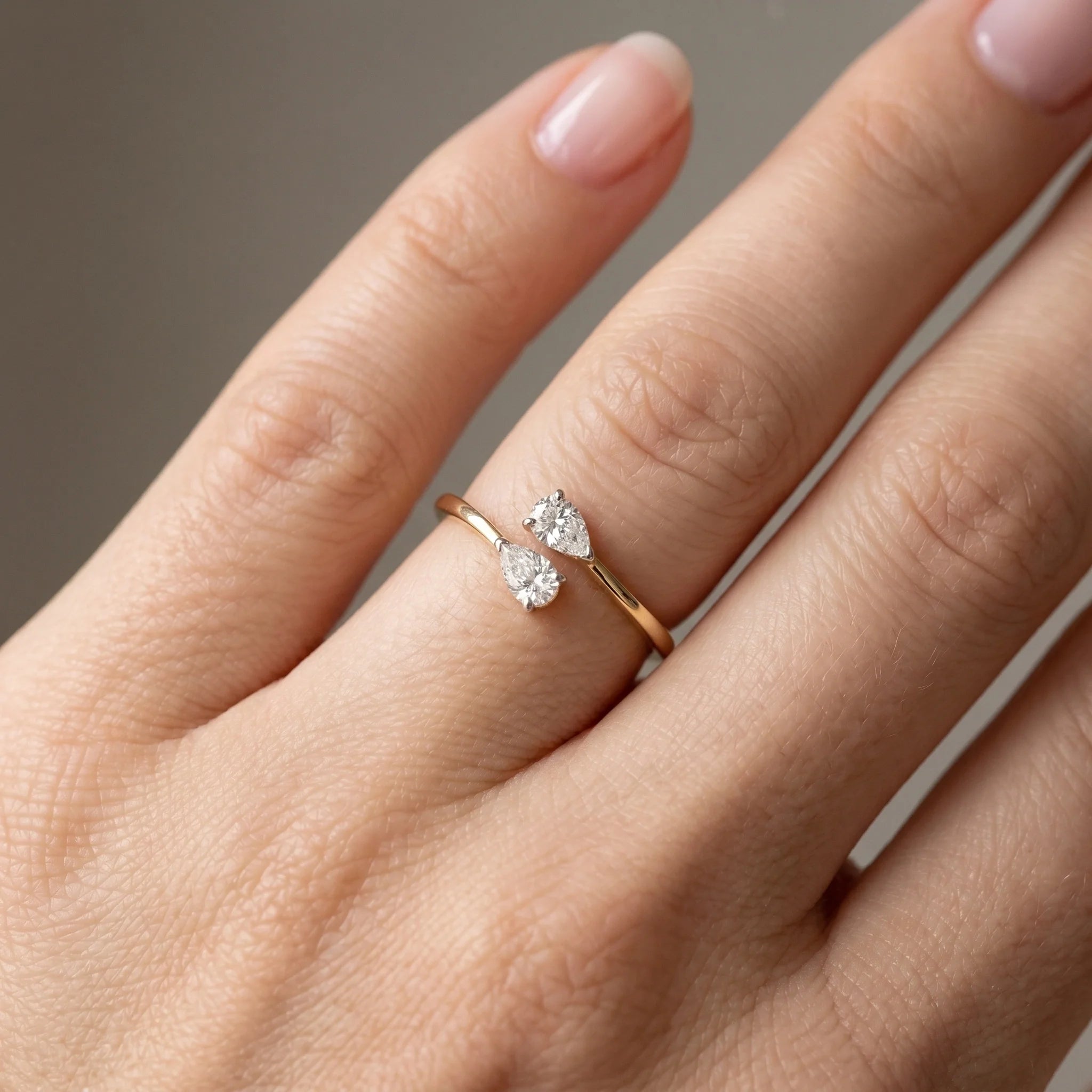 Gold Twin Pear Open Ring