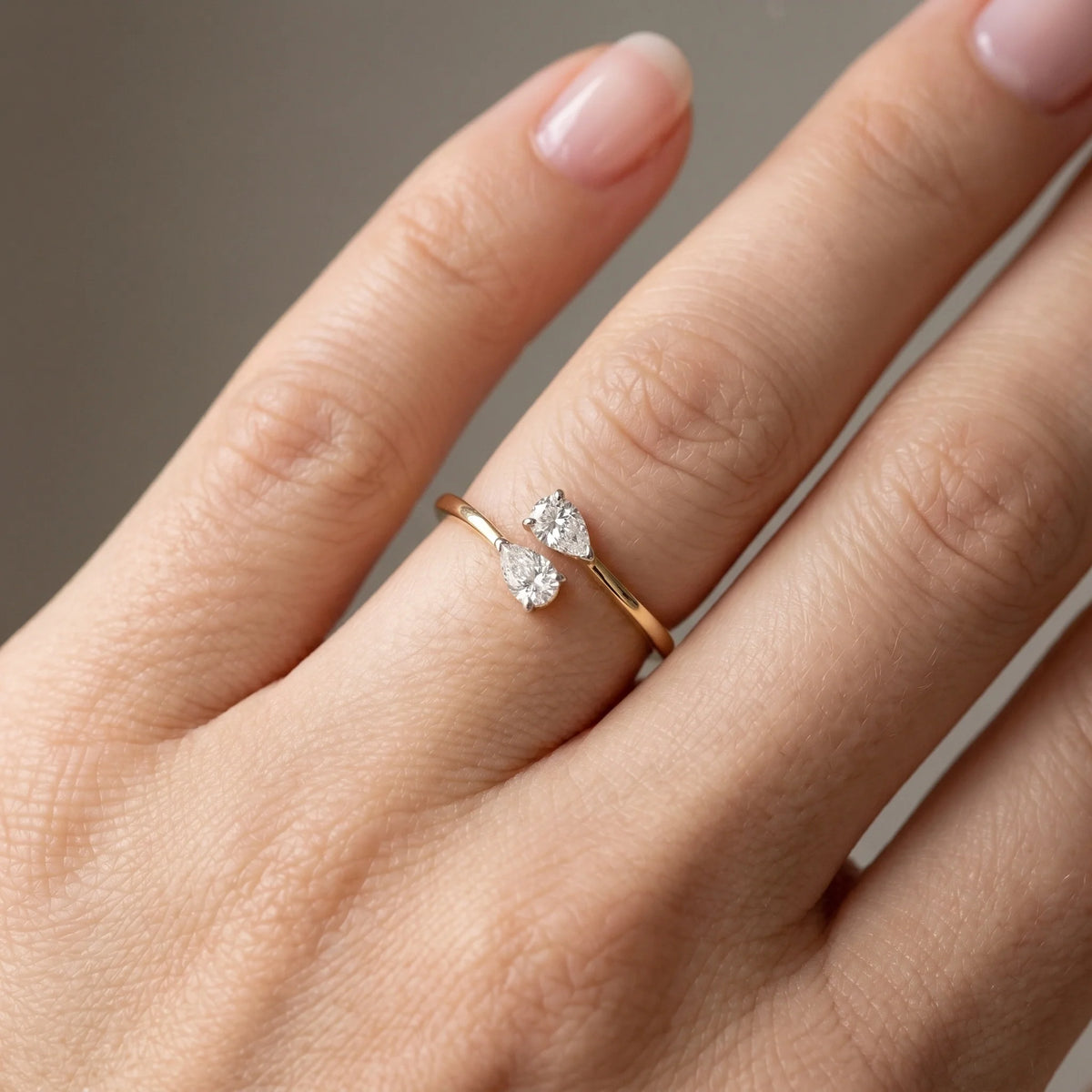 Gold Twin Pear Open Ring