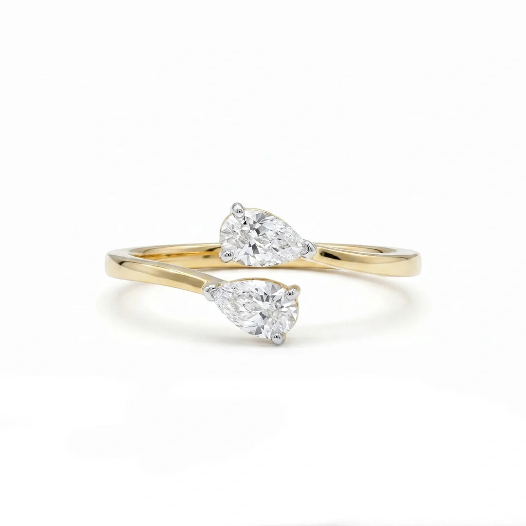 Gold Twin Pear Open Ring