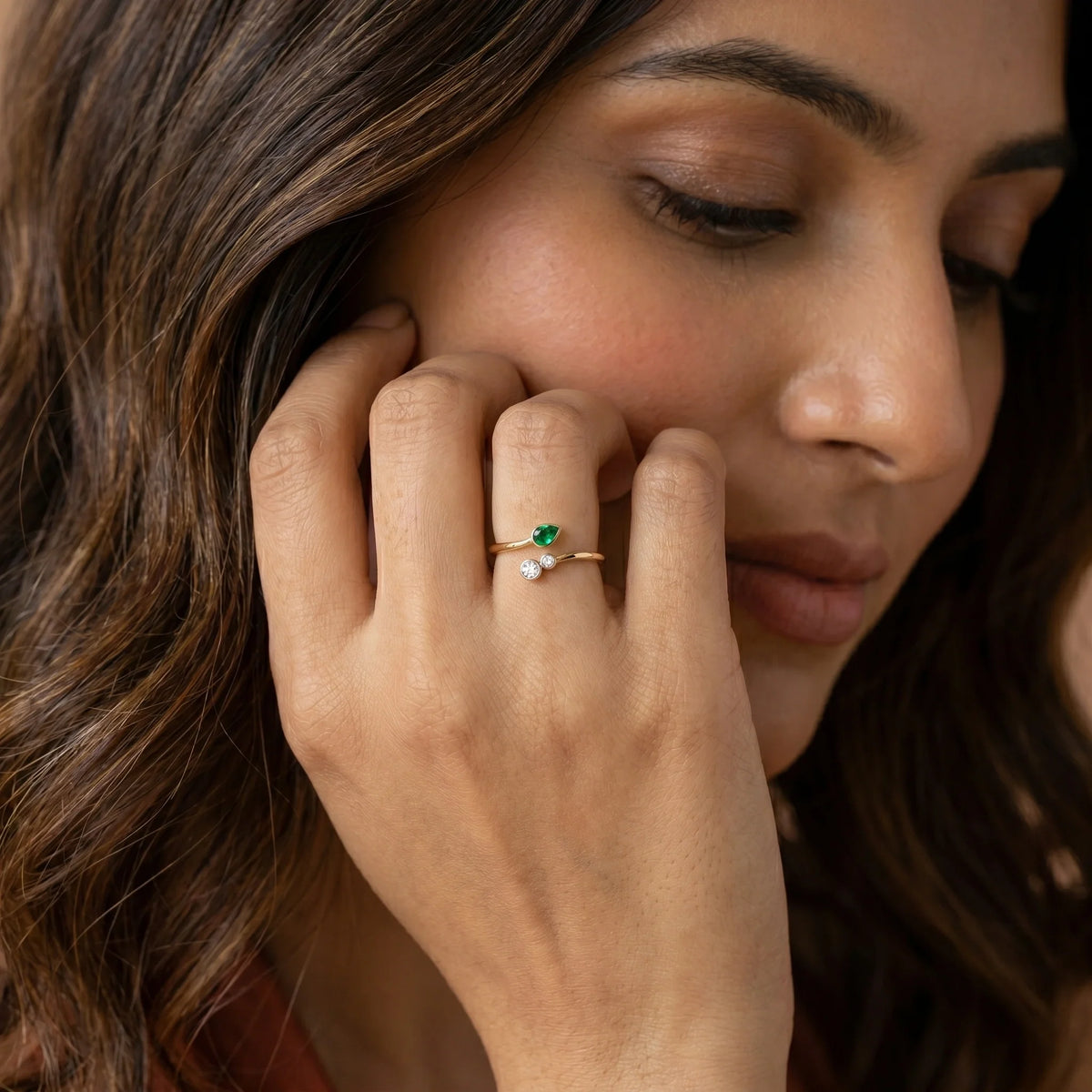 Gold Pear Open Wrap Ring