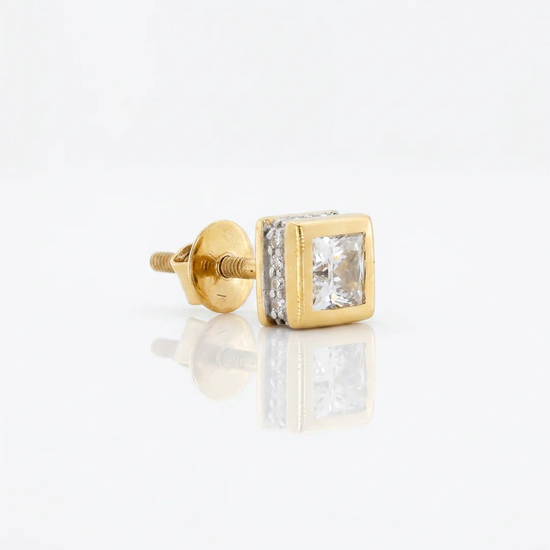 Gold Square Frame Stud Earrings