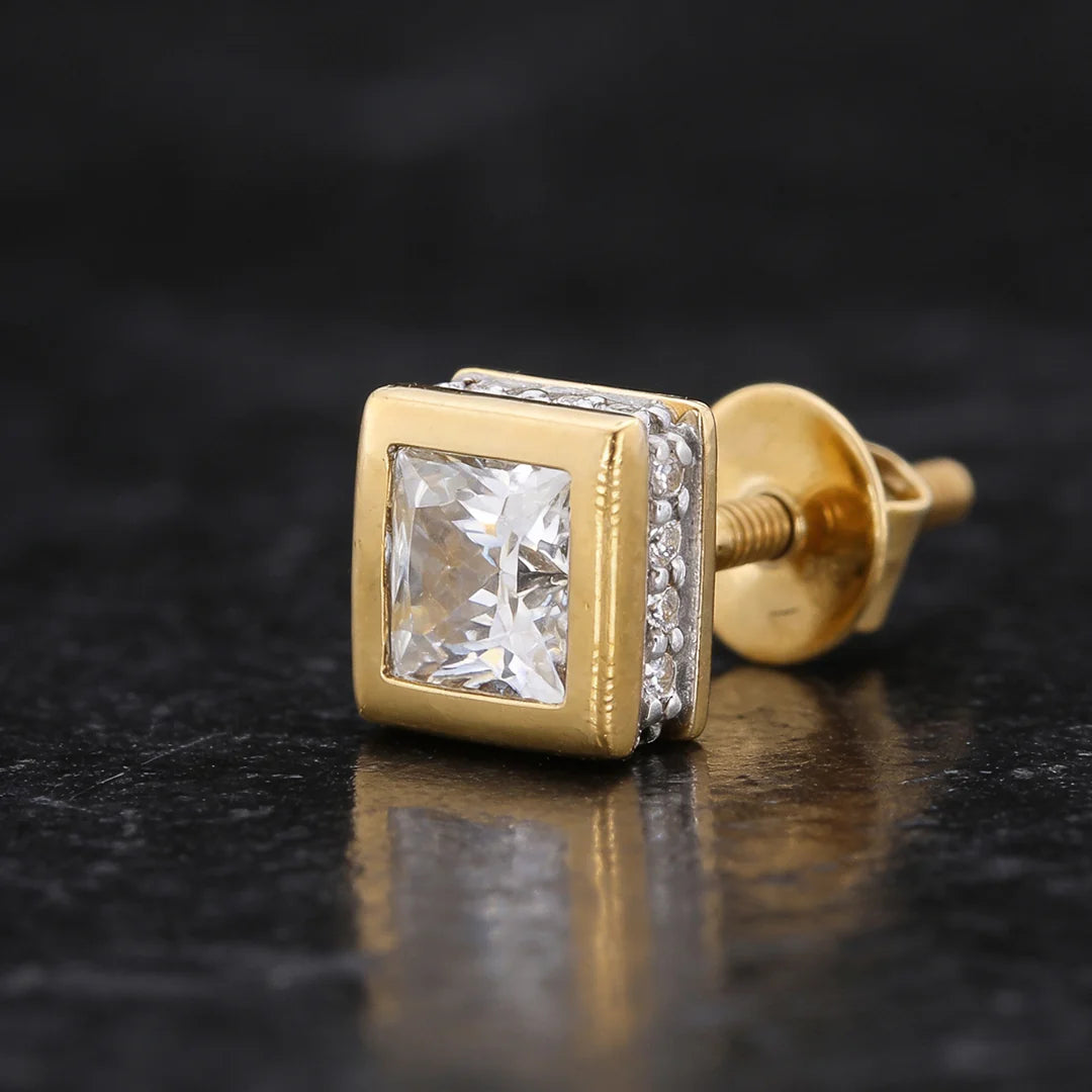 Gold Square Frame Stud Earrings