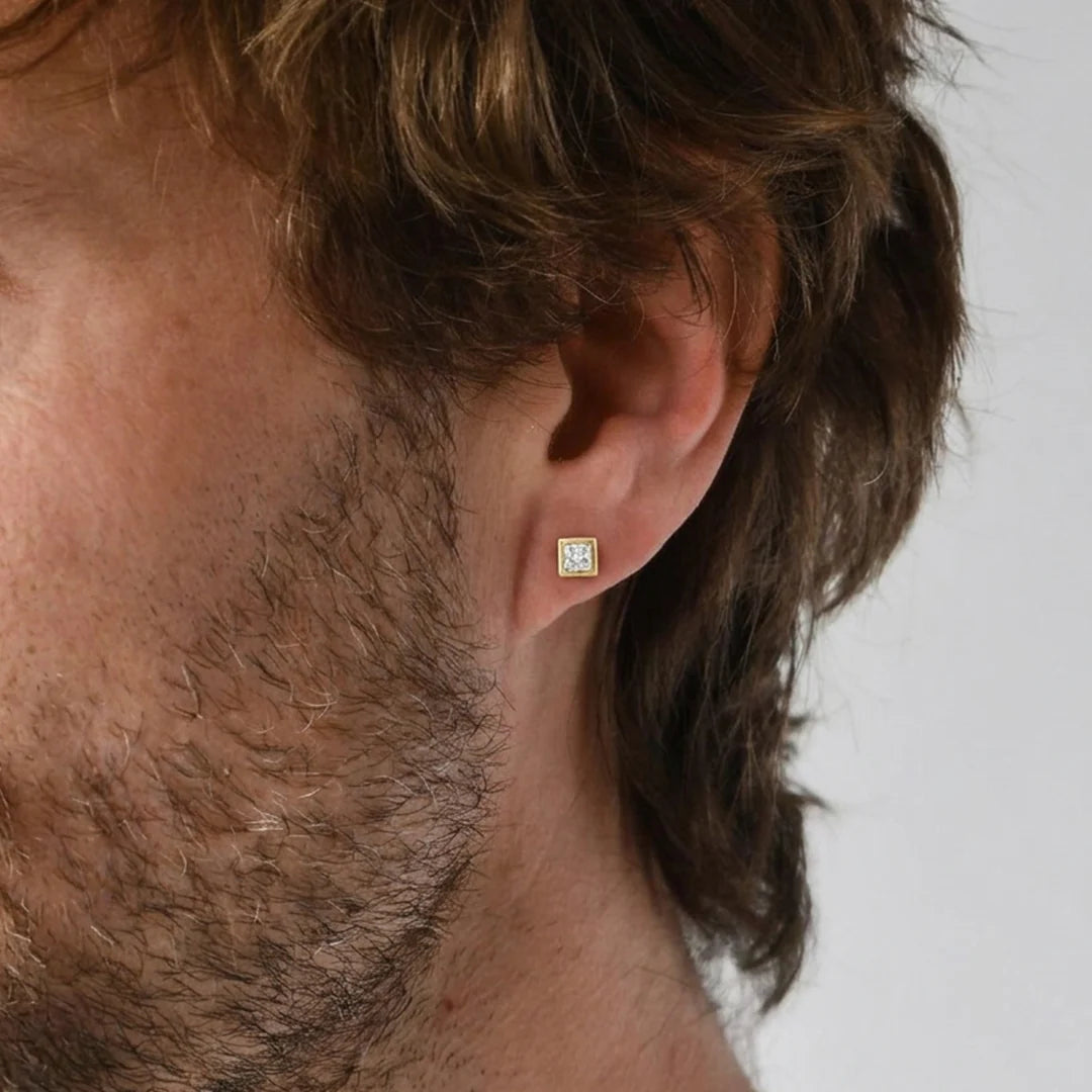 Gold Square Frame Stud Earrings