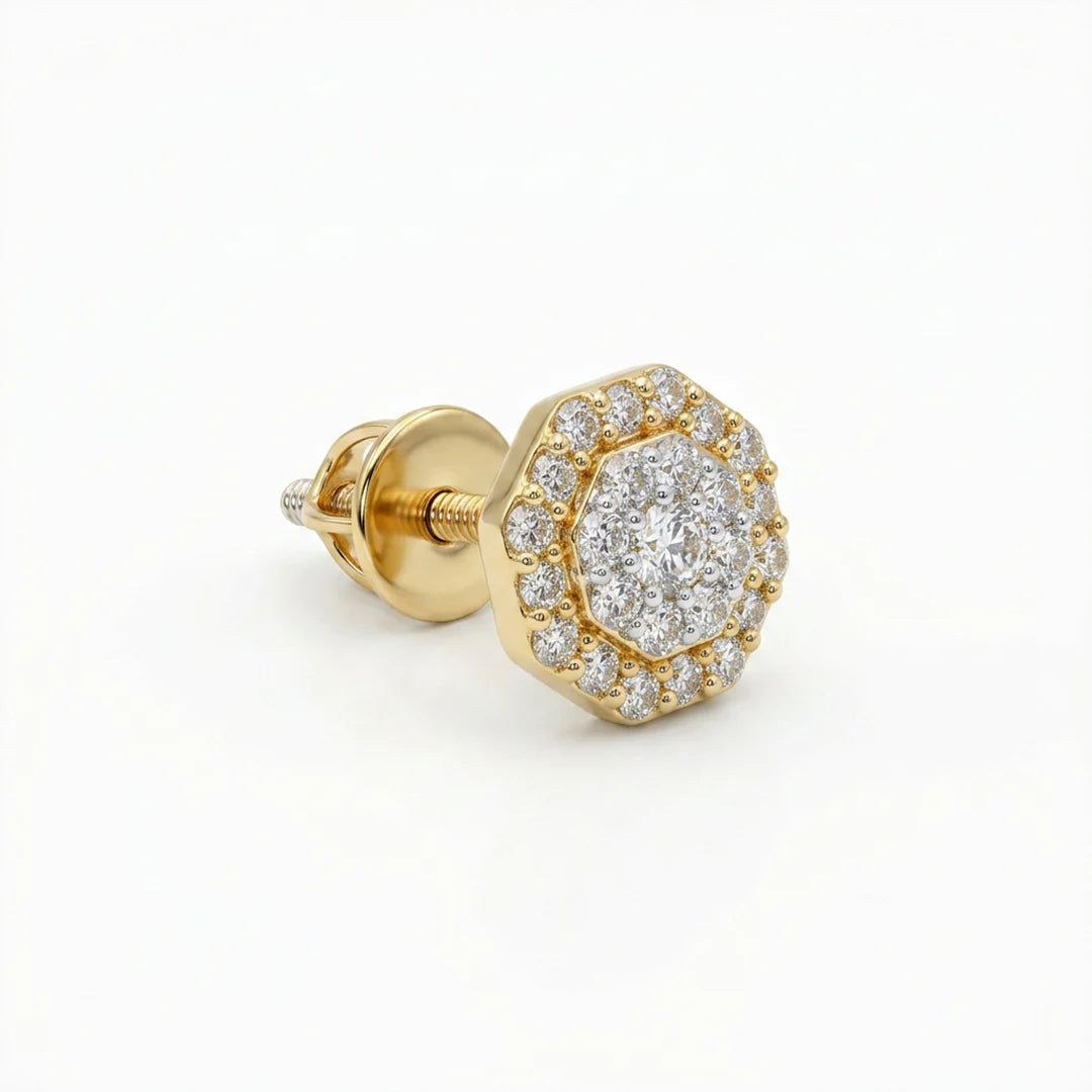 Gold Octagon Halo Stud Earrings