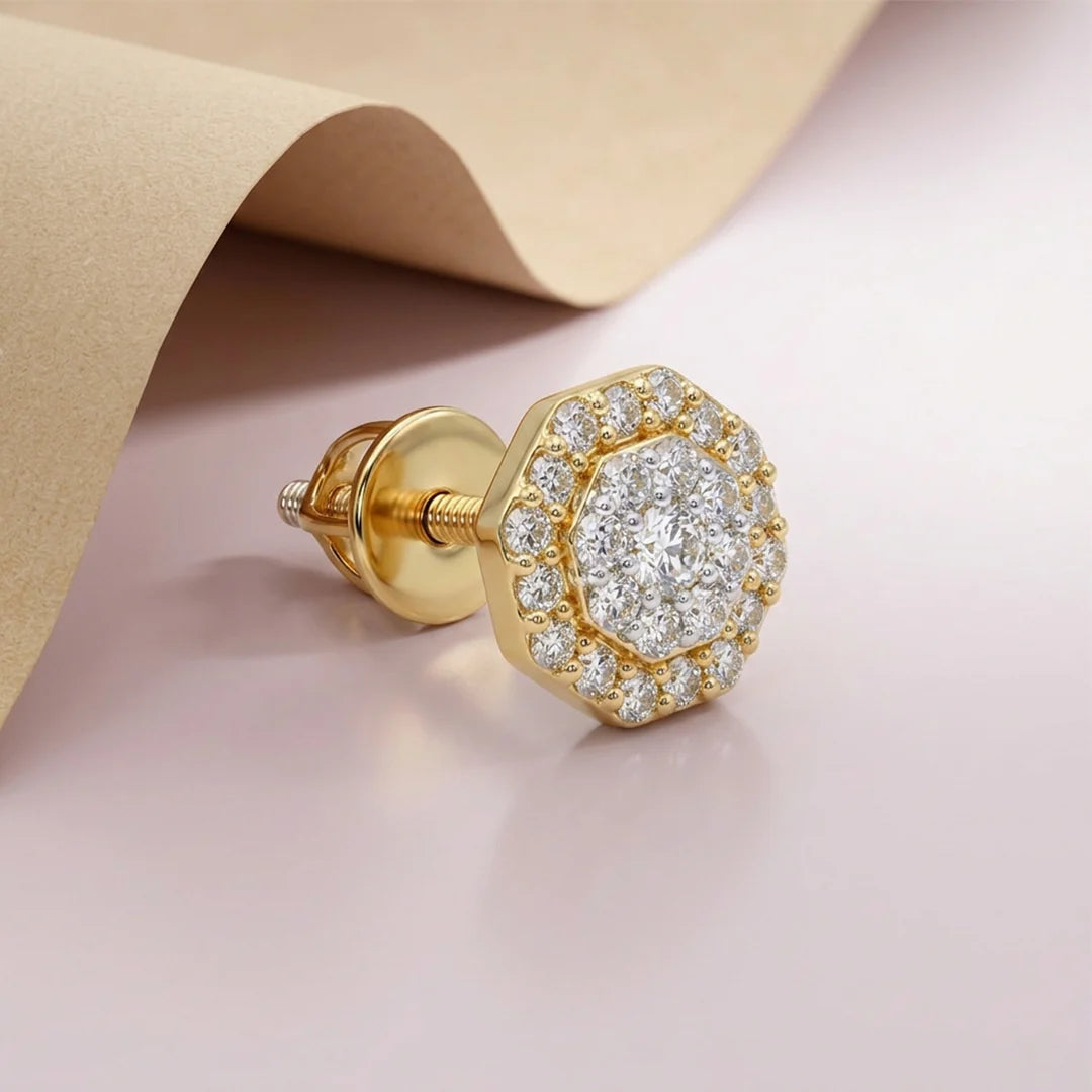 Gold Octagon Halo Stud Earrings