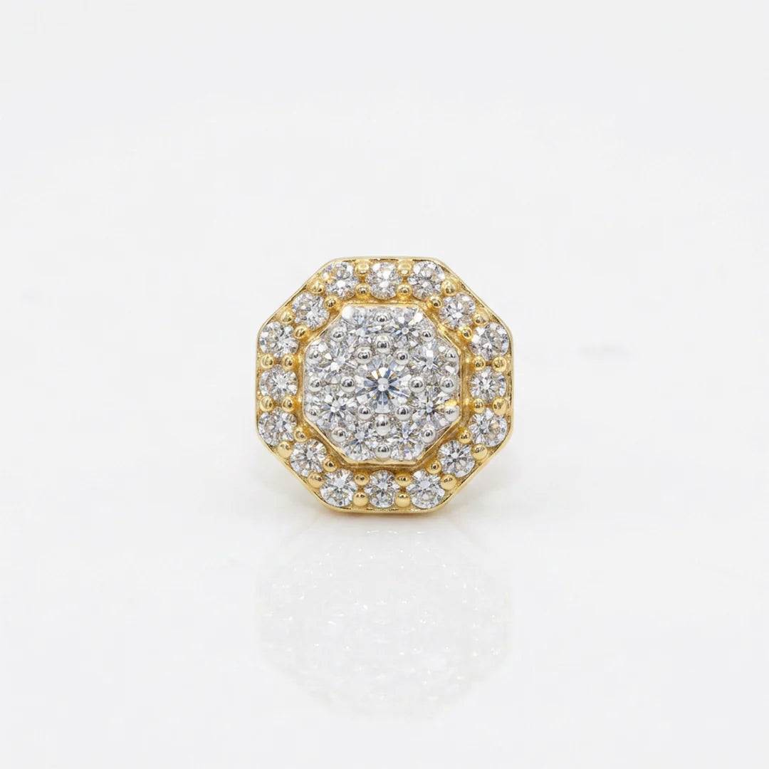 Gold Octagon Halo Stud Earrings