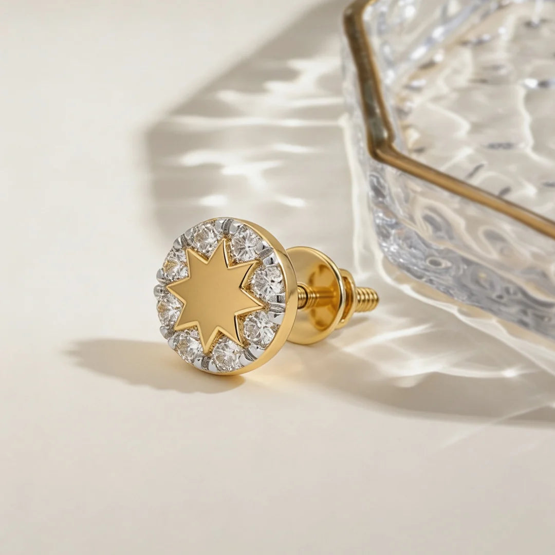 Gold Starburst Halo Stud Earrings