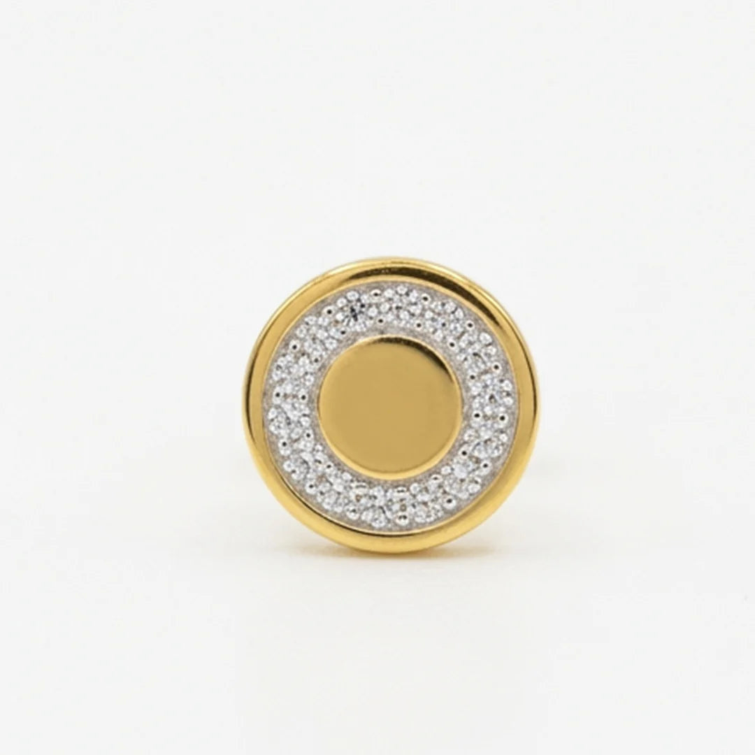 Gold Halo Disc Stud Earrings