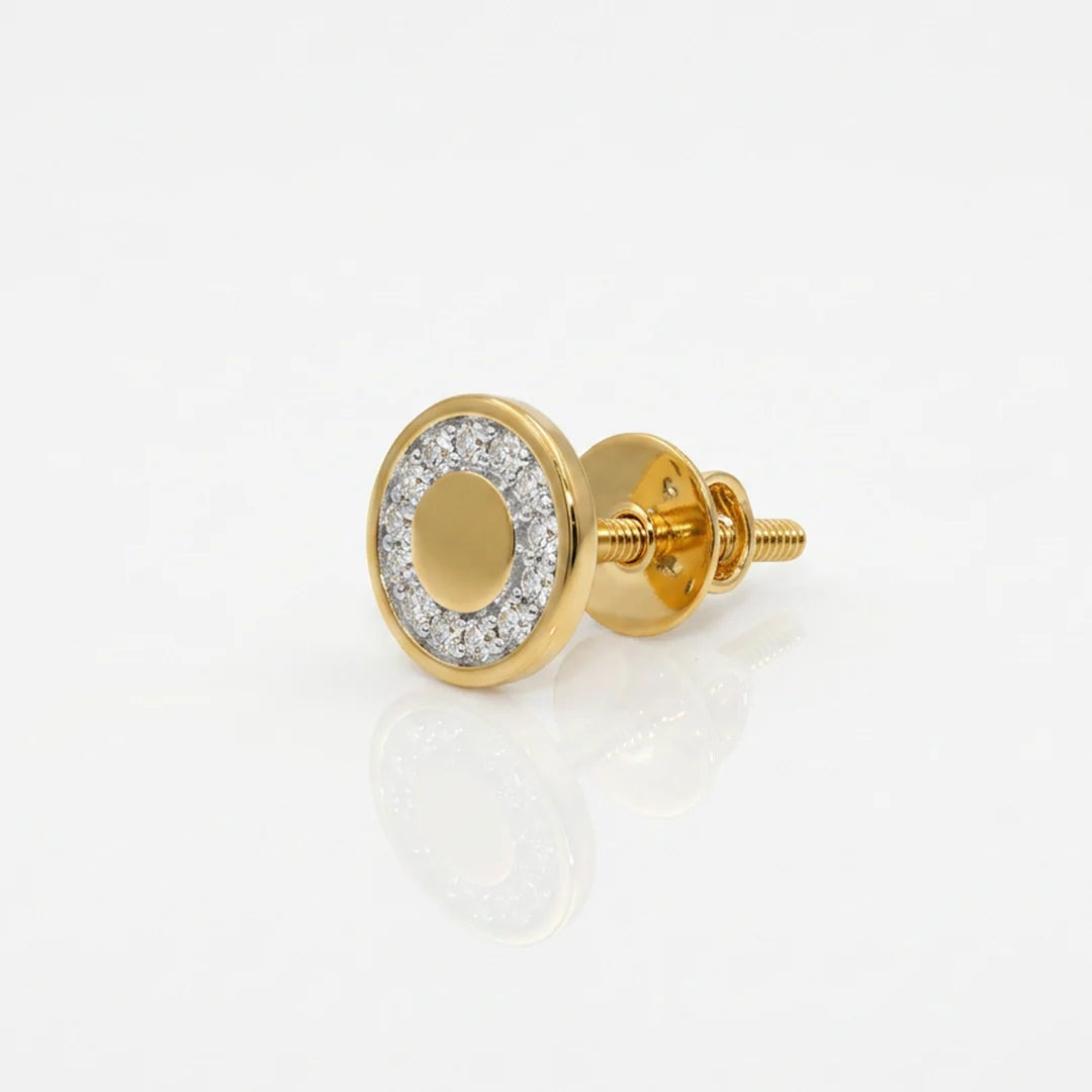 Gold Halo Disc Stud Earrings