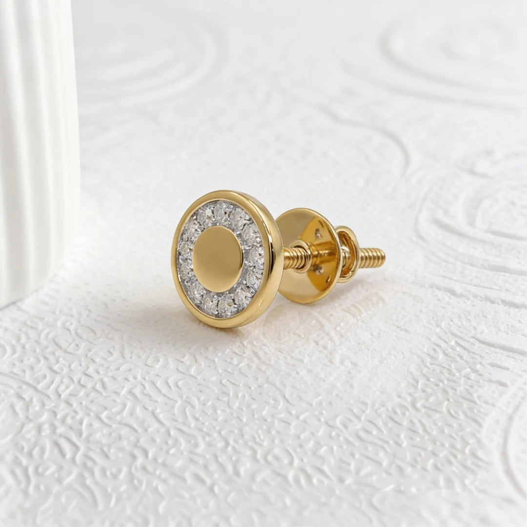 Gold Halo Disc Stud Earrings