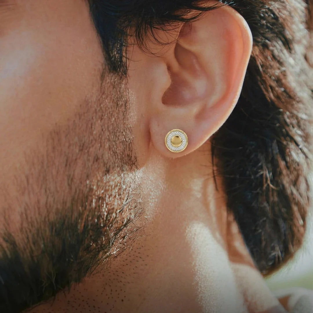 Gold Halo Disc Stud Earrings