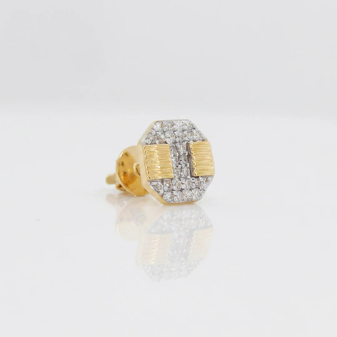 Gold Octagon Pavé Stud Earrings