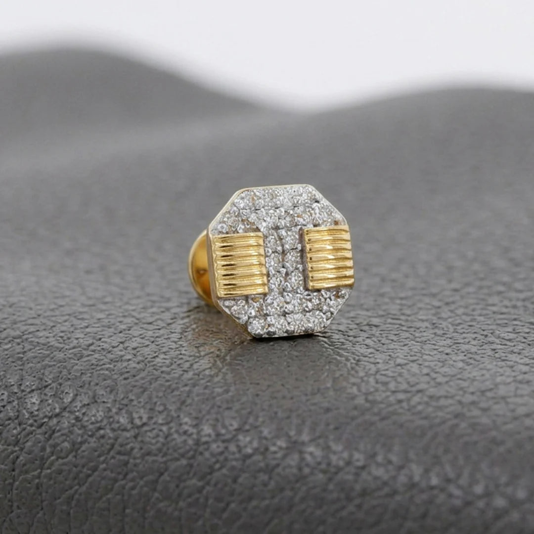 Gold Octagon Pavé Stud Earrings