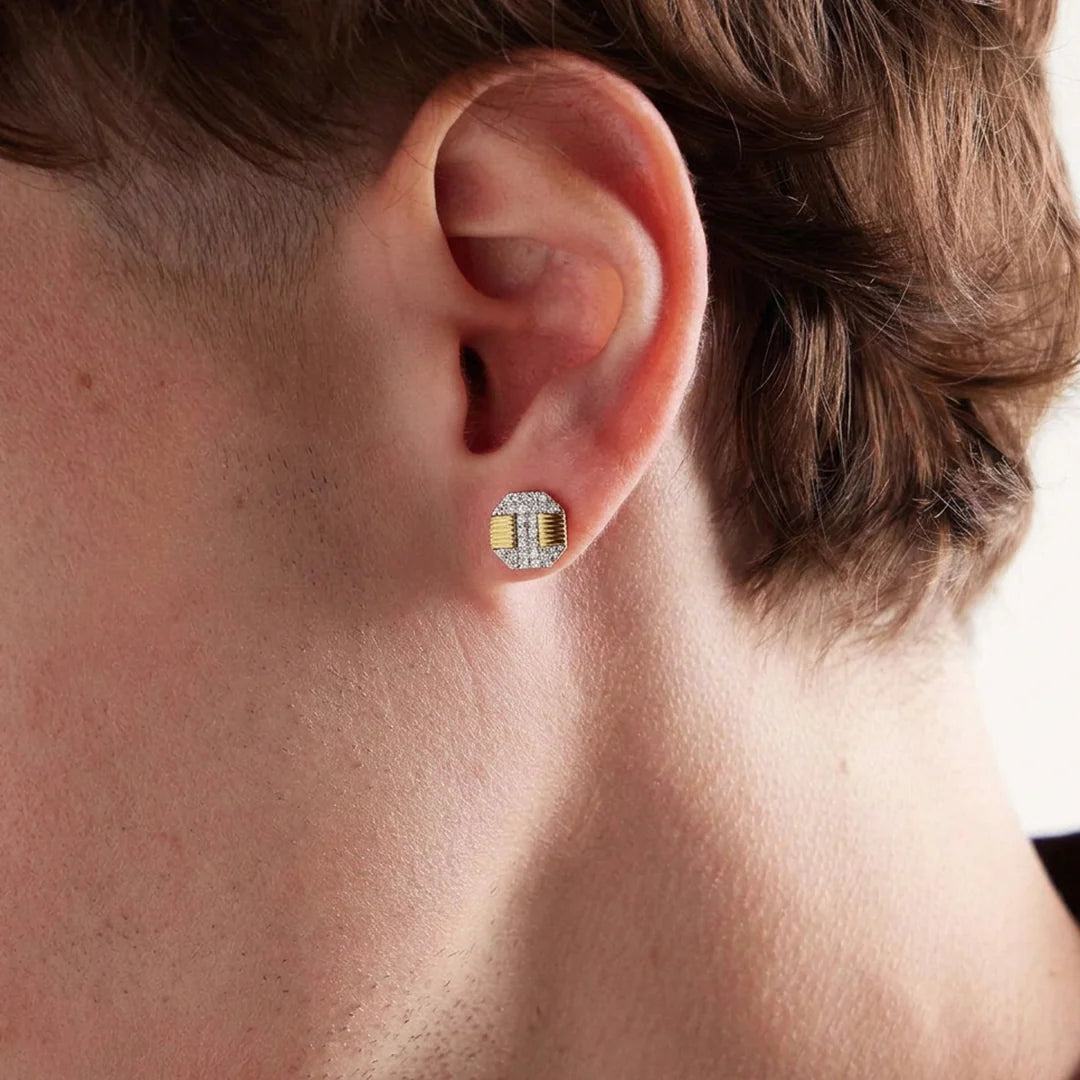 Gold Octagon Pavé Stud Earrings