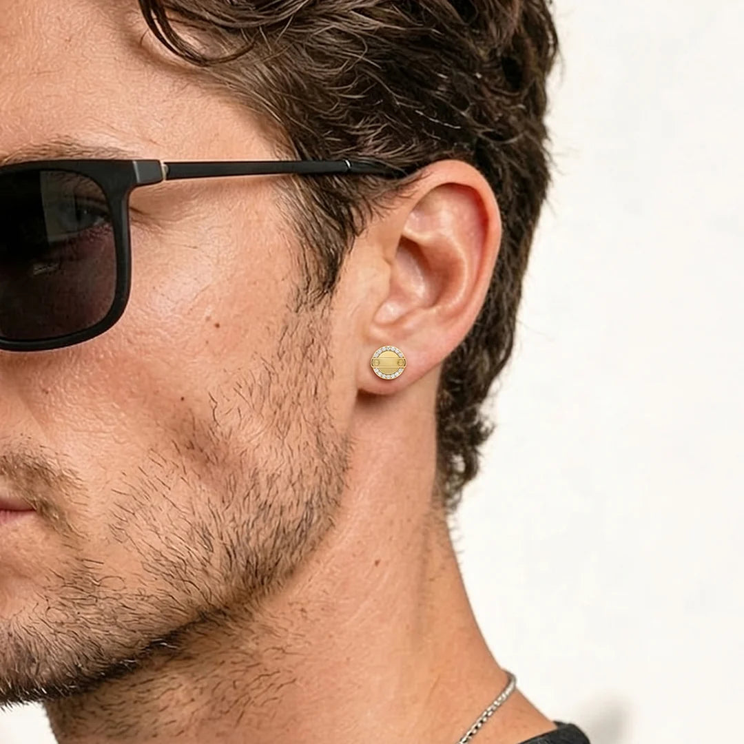 Gold Orbit Bar Stud Earrings