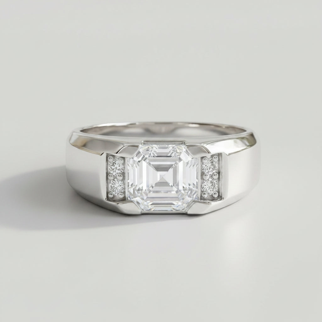 Asscher Solitaire Band Ring Men