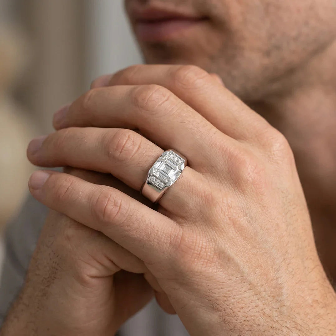 Asscher Solitaire Band Ring Men