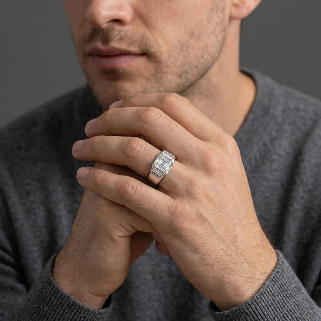 Asscher Solitaire Band Ring Men