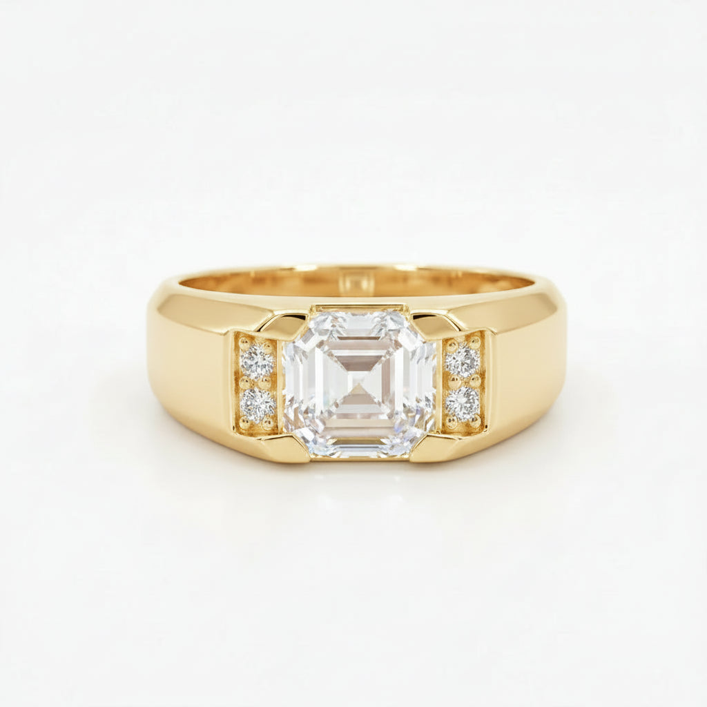 Asscher Solitaire Band Ring Men