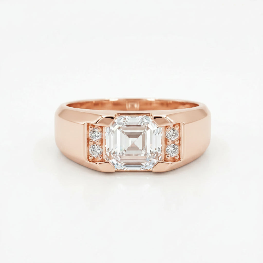 Asscher Solitaire Band Ring Men