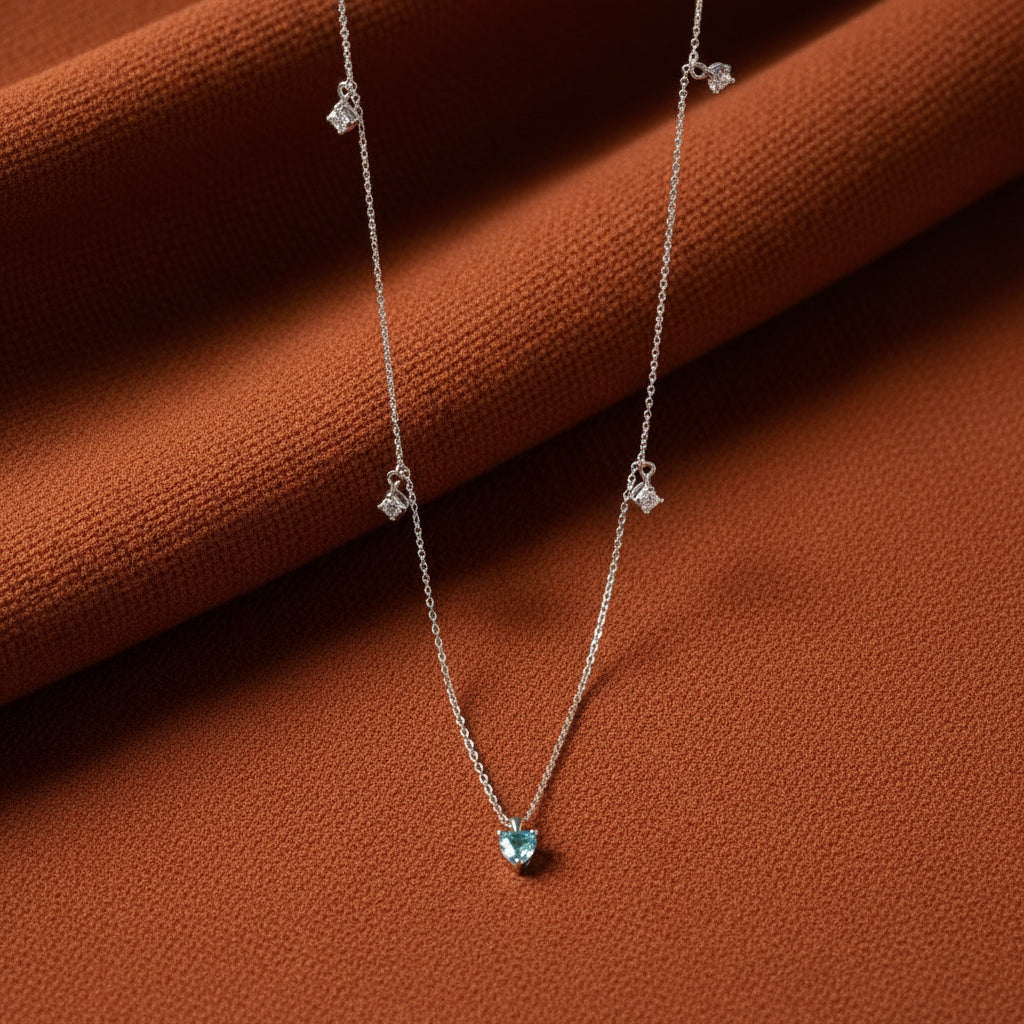 Aqua Blue Heart Charm Necklace