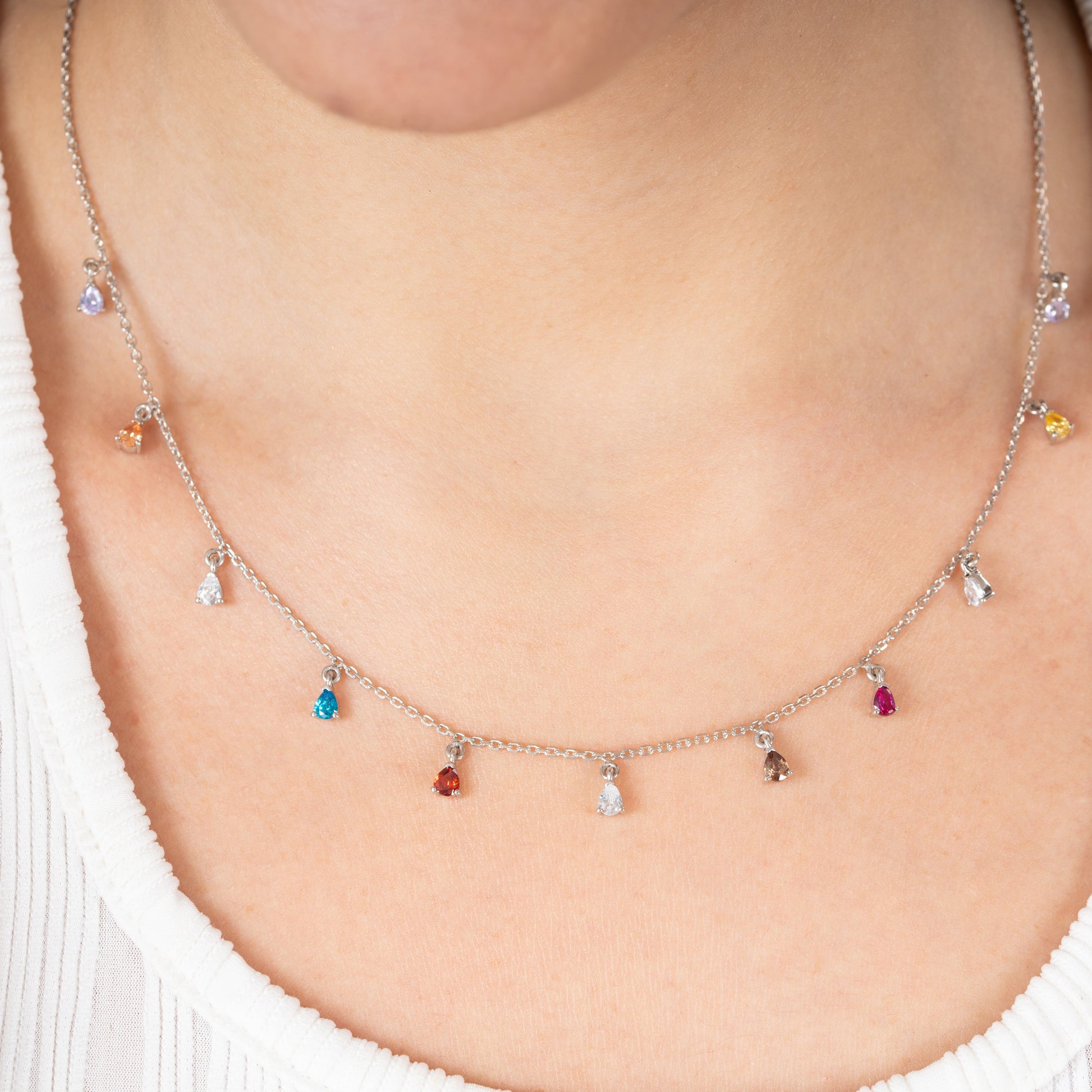 Pear Multi-Coloured Charm Necklace