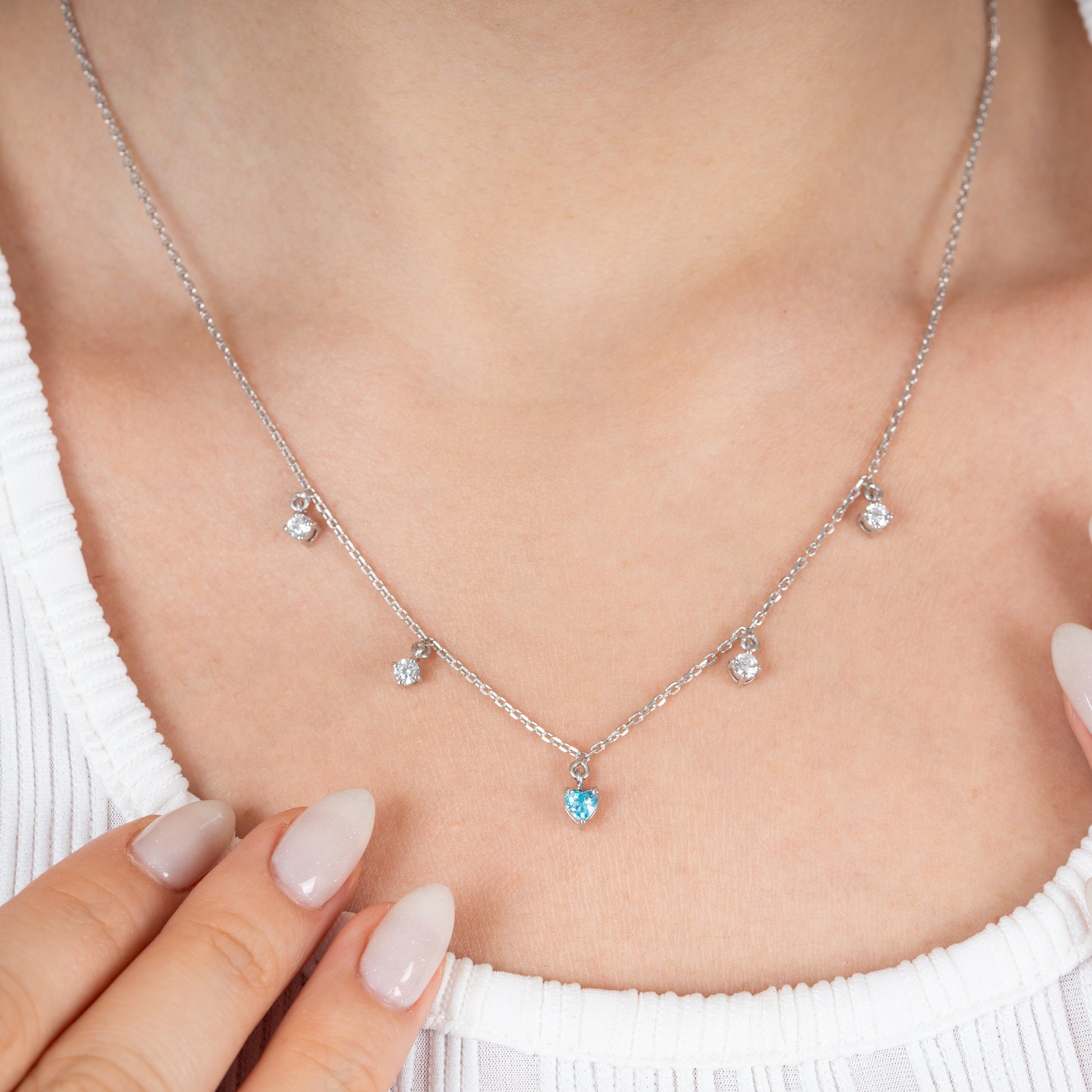 Aqua Blue Heart Charm Necklace