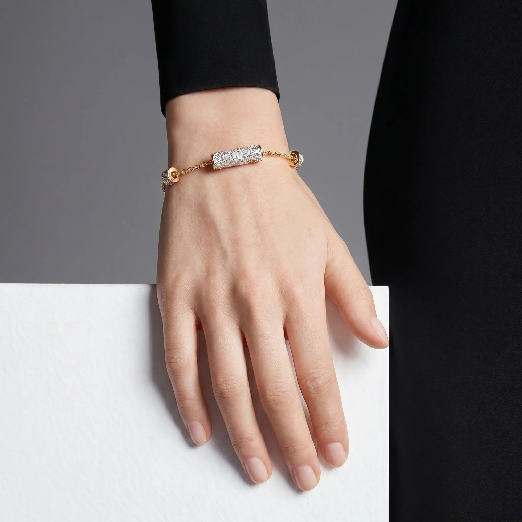 Gold Pave Barrel Bracelet