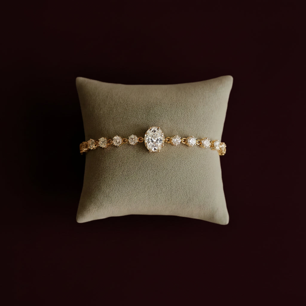 Gold Oval Solitaire Line Bracelet