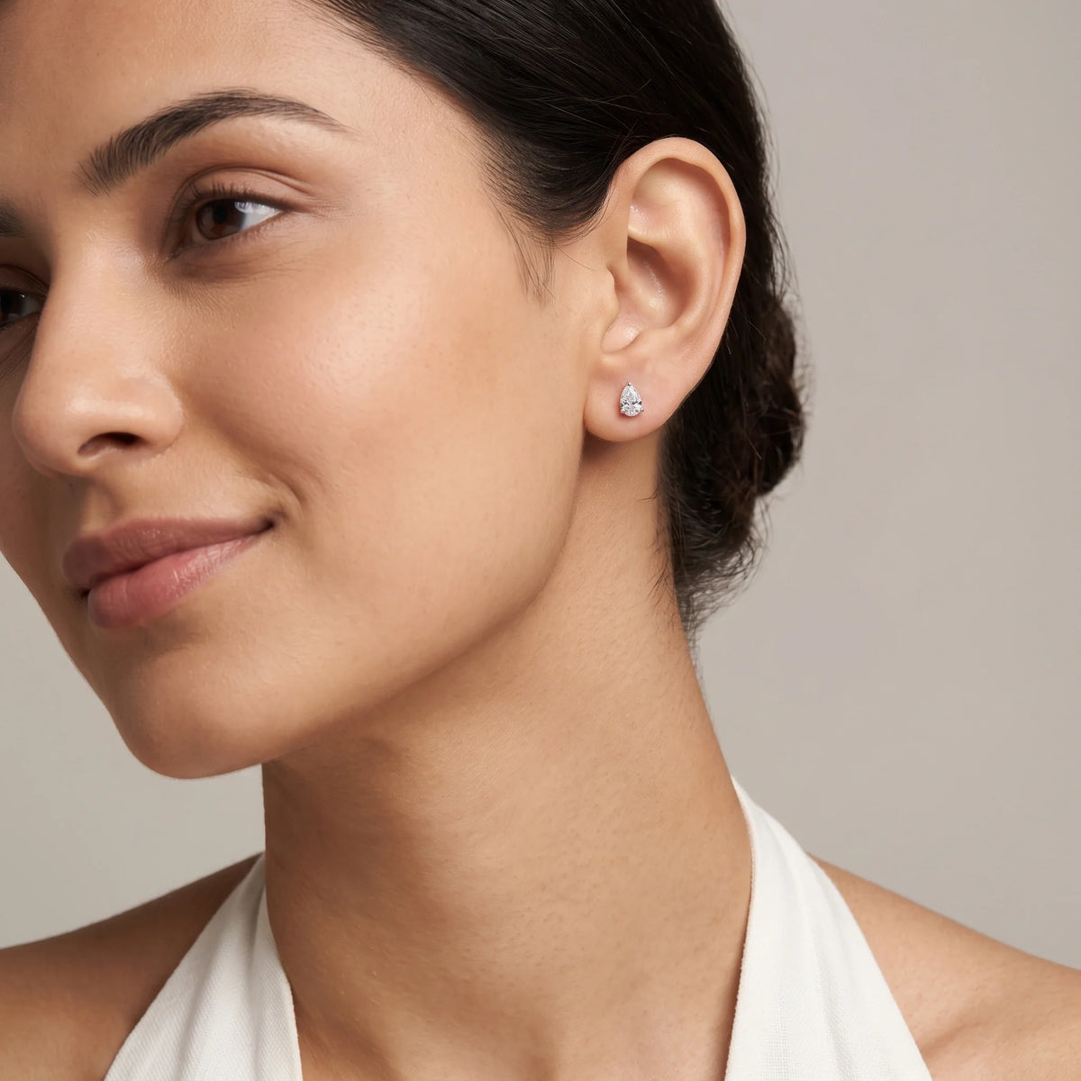 Silver Dewdrop Solitaire Stud Earrings