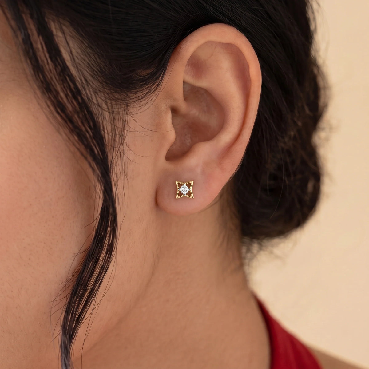 Gold Open Star Stud Earrings