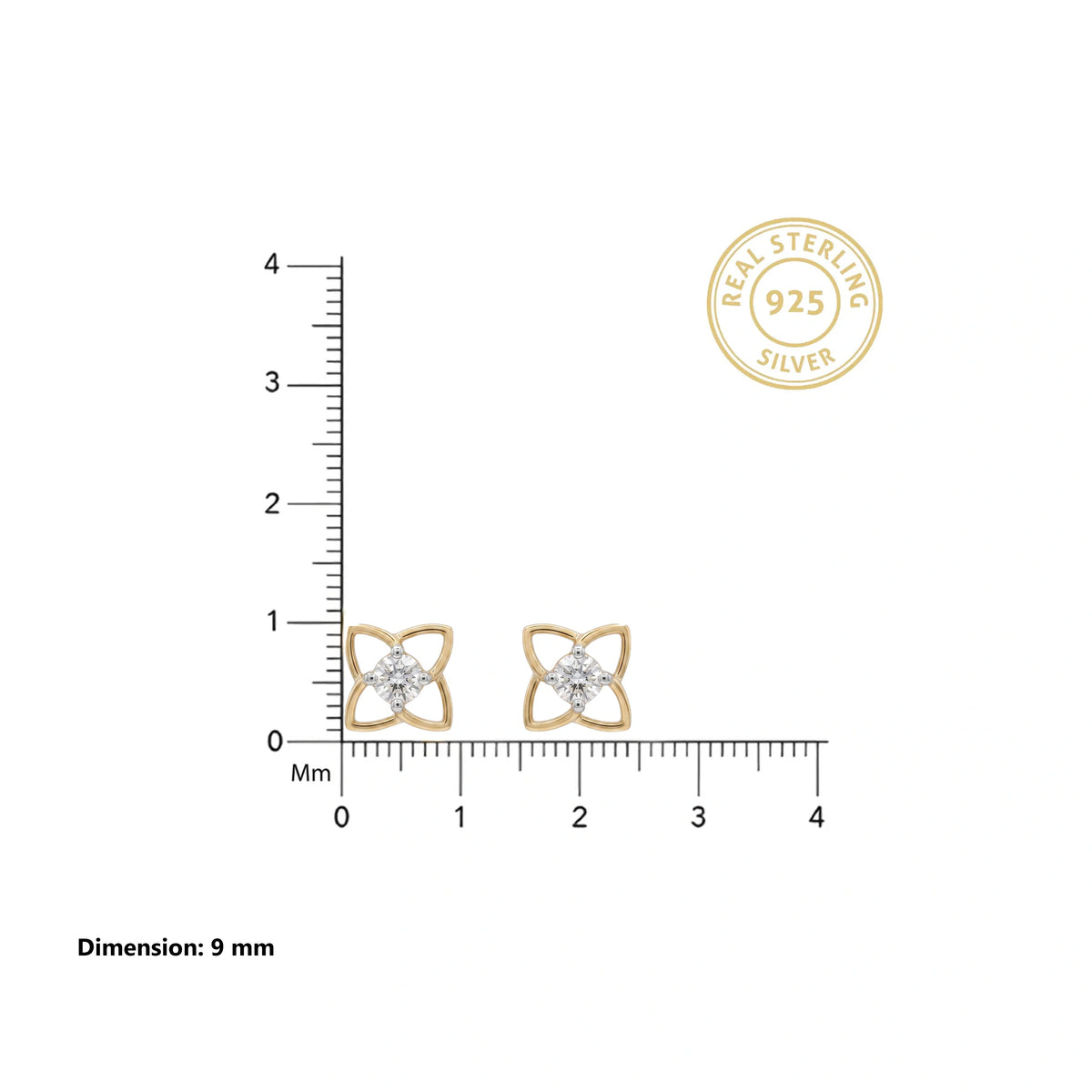 Gold Floral Frame Stud Earrings