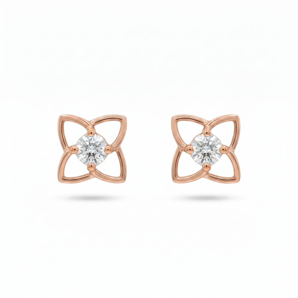 Gold Floral Frame Stud Earrings