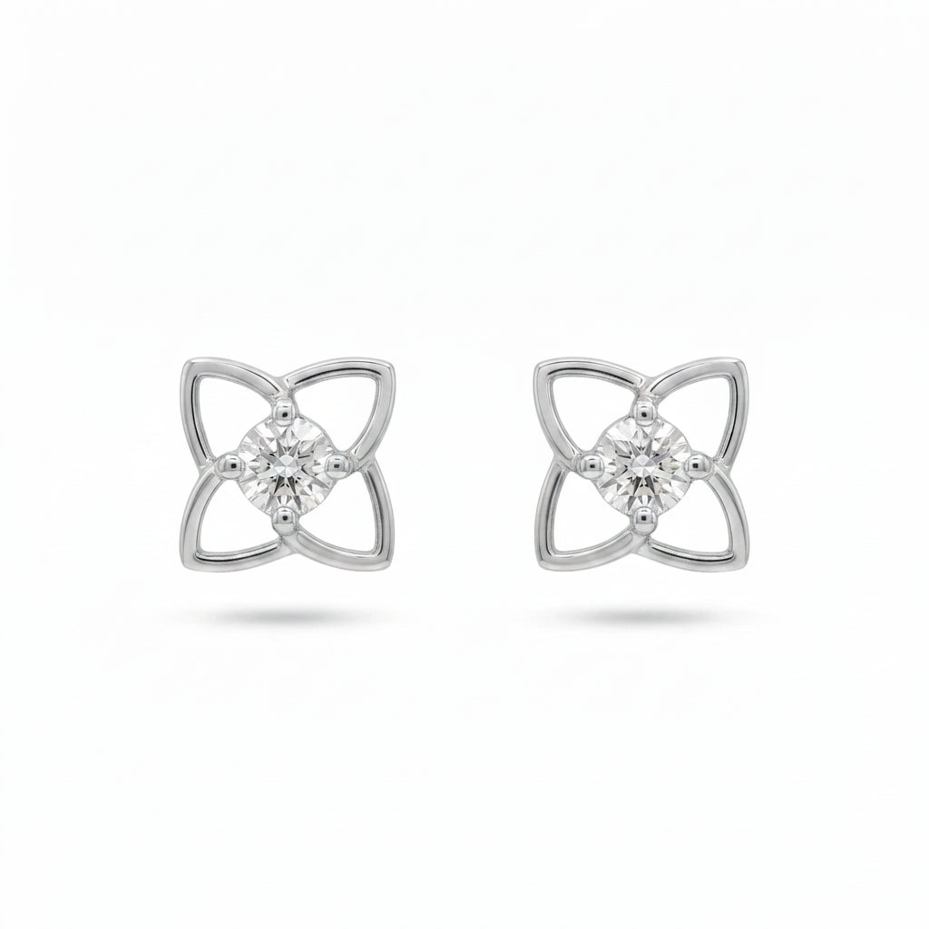 Gold Floral Frame Stud Earrings