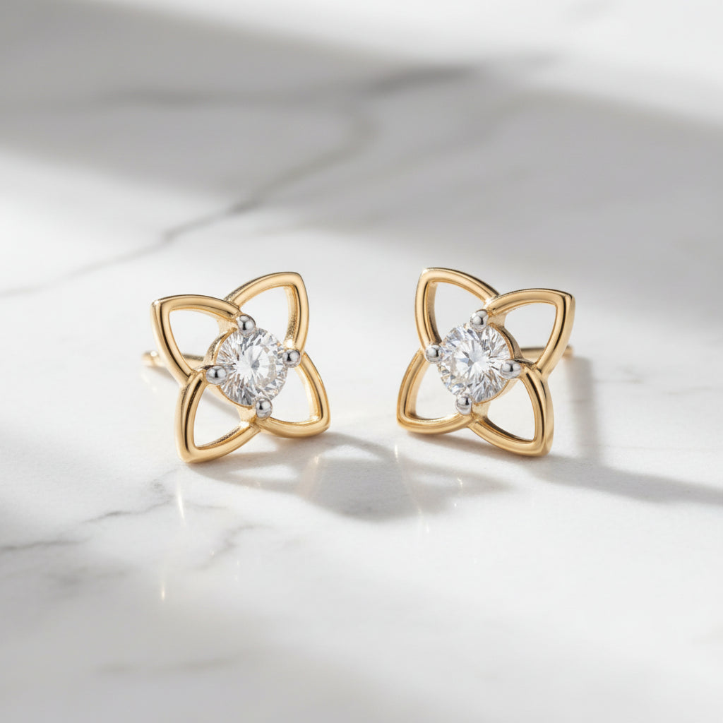 Gold Floral Frame Stud Earrings