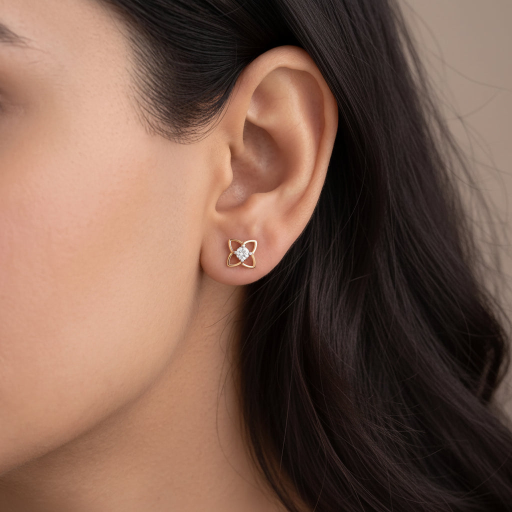 Gold Floral Frame Stud Earrings